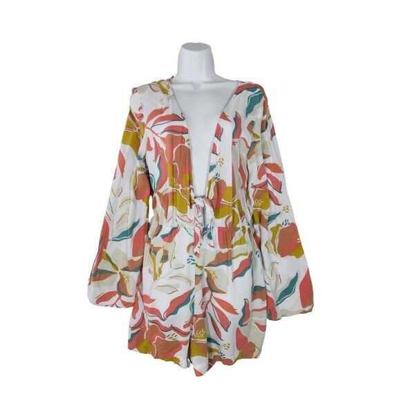 Roxy Abstract Floral Romper Size L Boho Surf Resortwear Beachy Chic - Picture 1 of 5